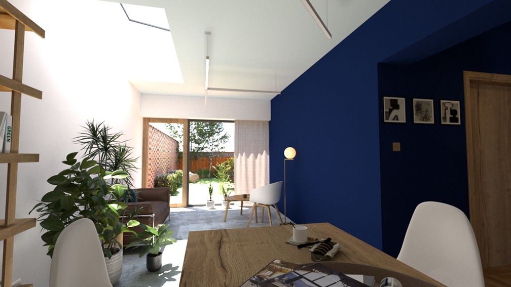 concept-blue-living-room-dining-interior-design-trends-2019-PGPstudio Concept for living room with navy wall from dining room