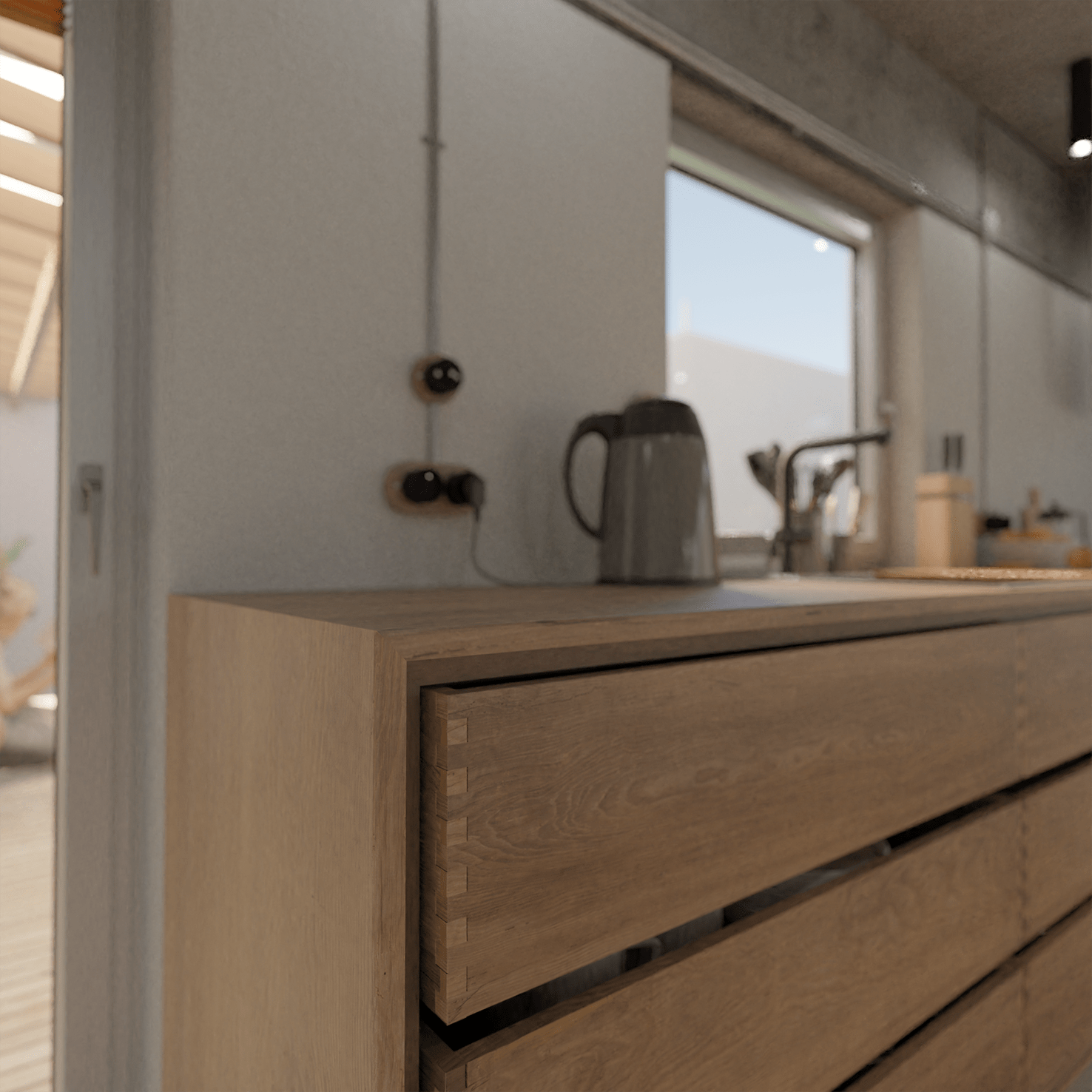 Summer House detail of bespoke timber drawers