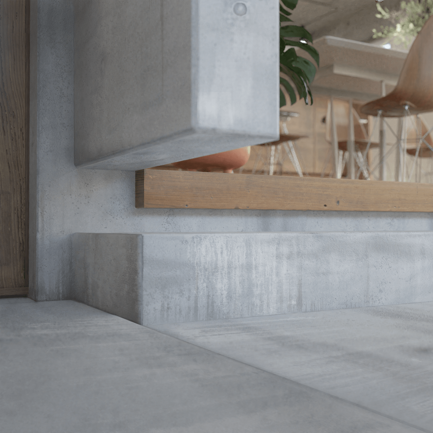 Mallorca interiors detail of the wall and concrete stairs