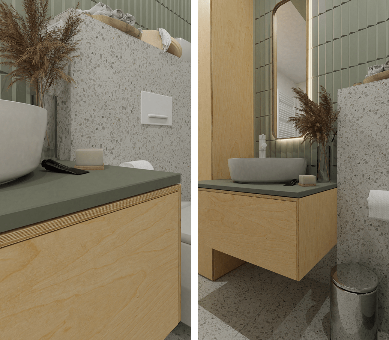 sage-bathroom-bespoke-birchply-vanity-image-interiors-trends-2021-PGPstudio Sage bathroom
