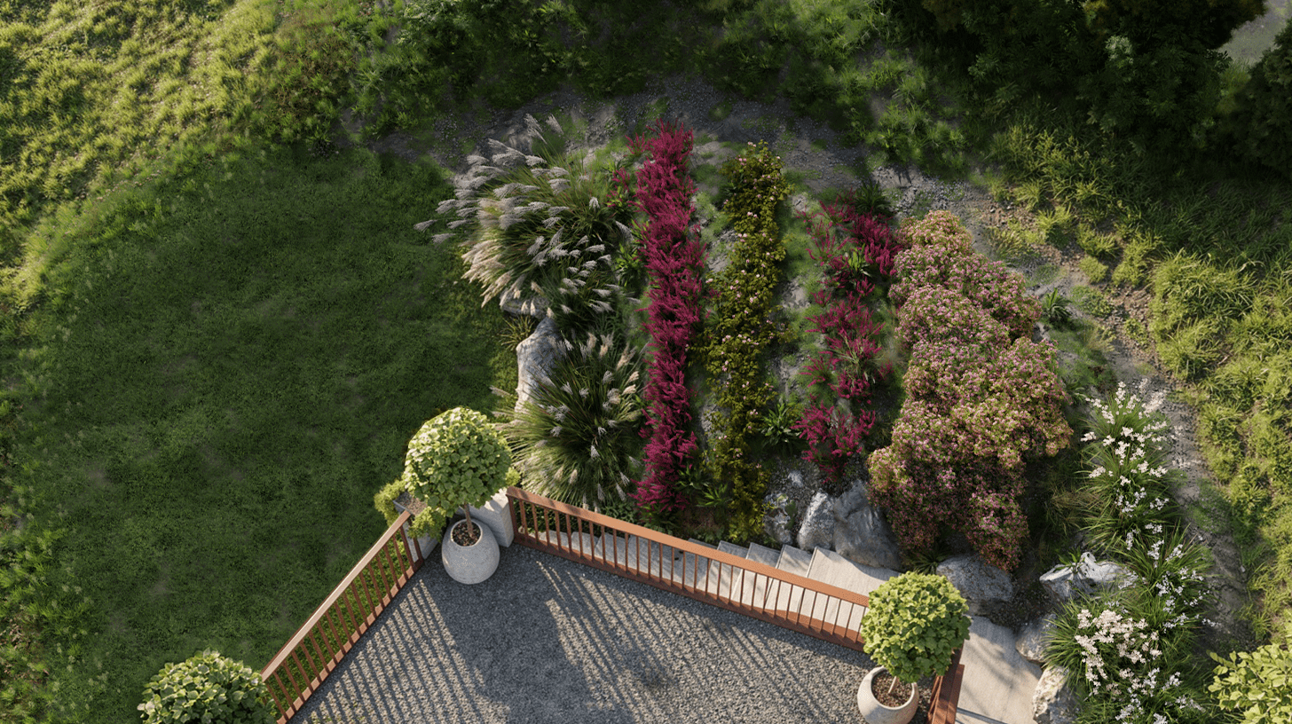 Hill-House-landscape-garden-top-view-PGPstudio Hill House garden birds view of rockery