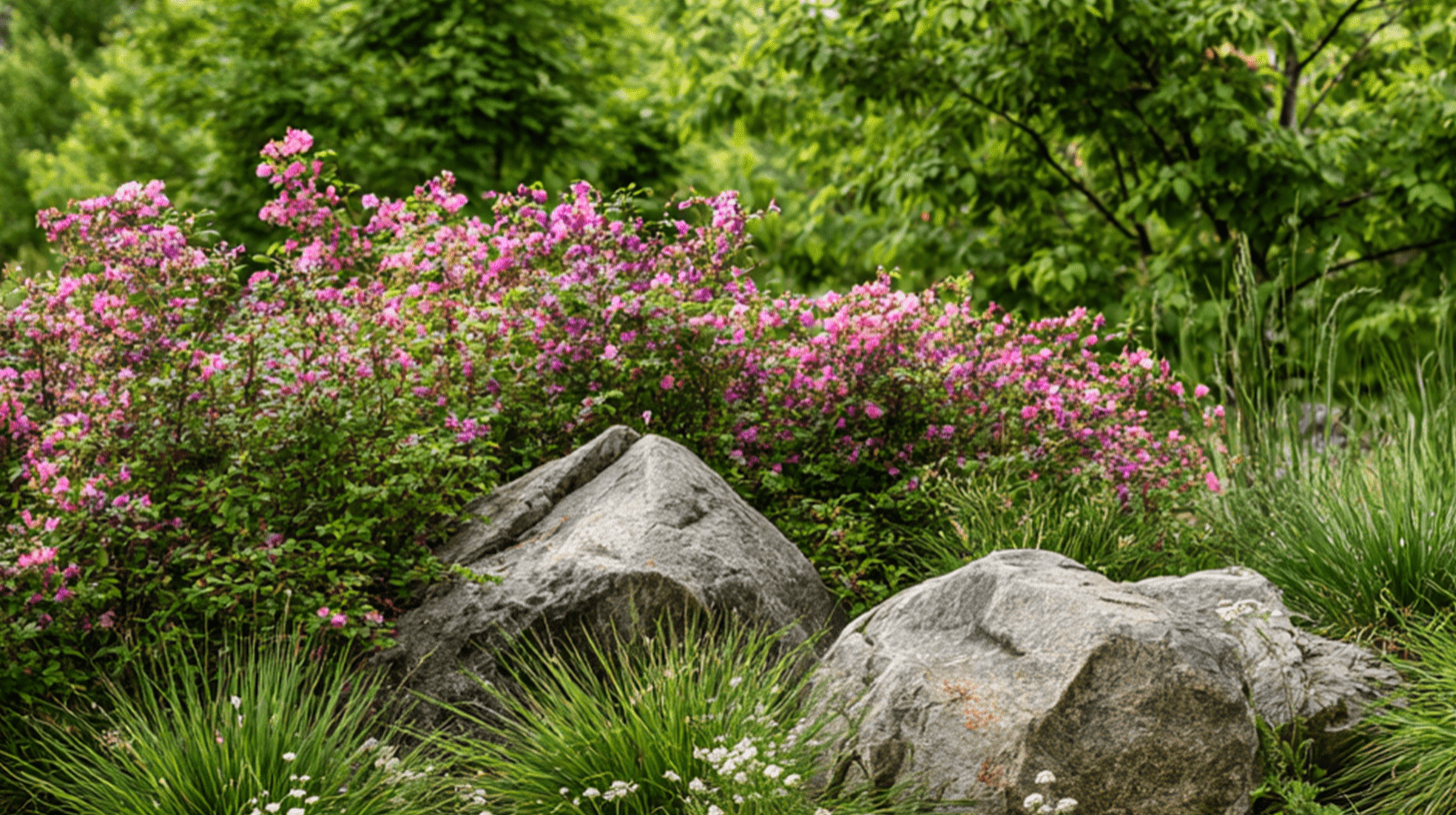 Hill-House-landscape-libertia-plant-PGPstudio Hill House garden birds view of rockery with spiraea japanica