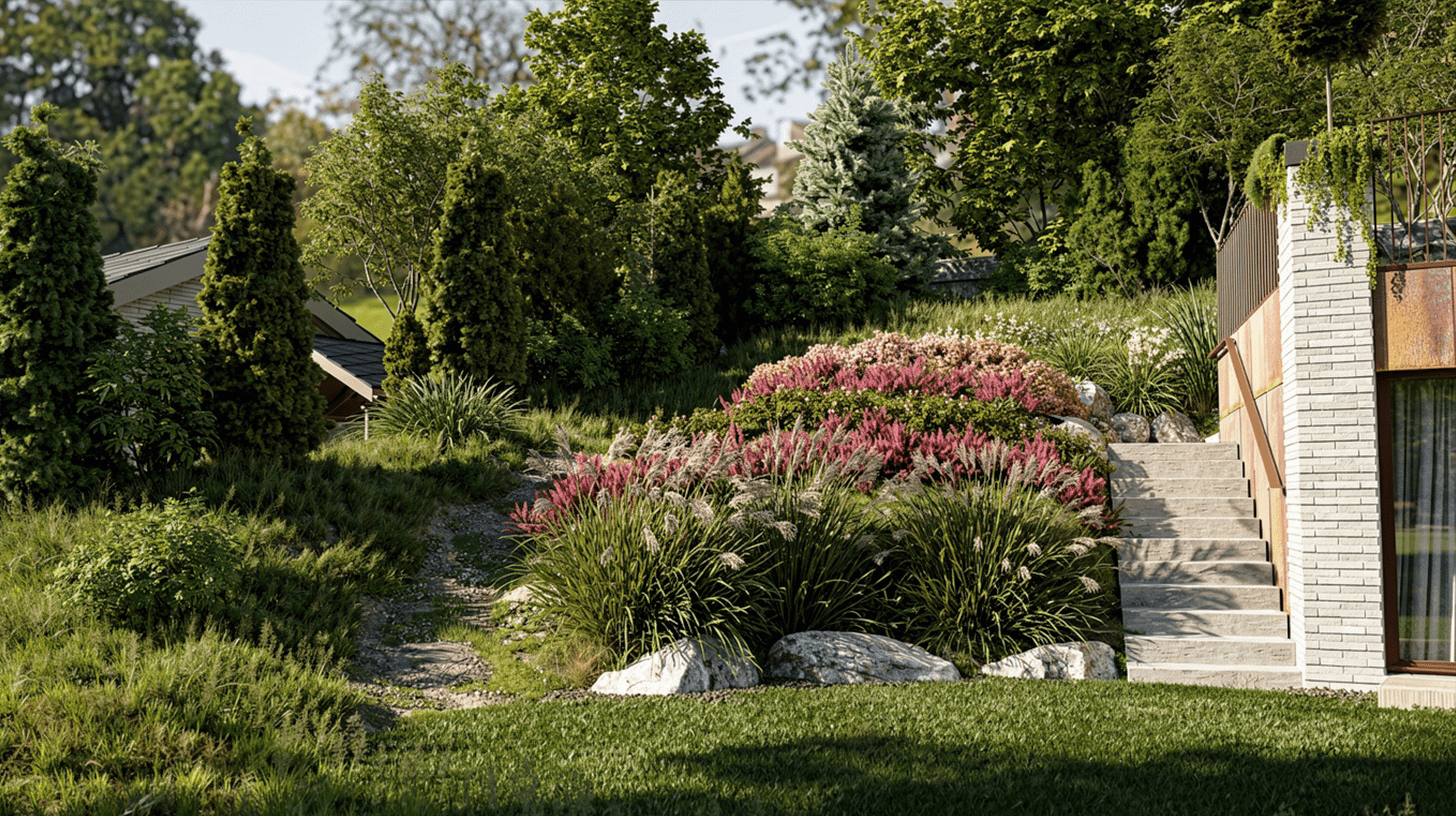 Hill-House-landscape-low-garden-with-plants-PGPstudio Hill House garden birds view of rockery from lower ground