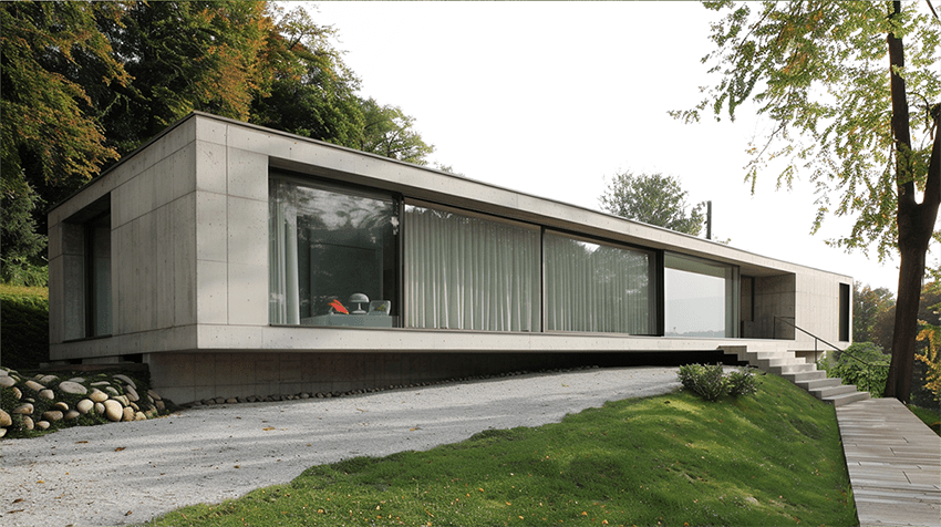 welsh-concrete-summer-house-closed-entrance-exterior-architecture-trends-2024-pgpstudio Welsh House with open doors