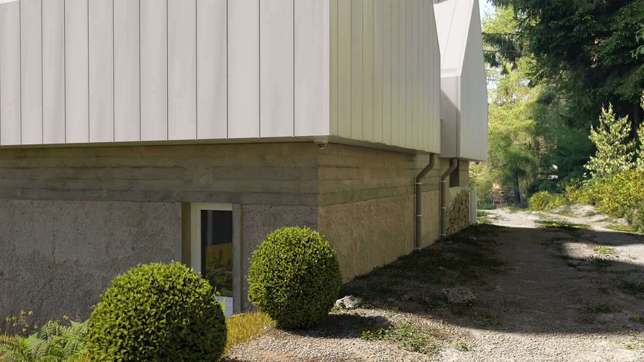 wisla-rental-house-zinc-cladding-barn-conversion-architecture-trends-2020-PGPstudio Barn conversion from the street level looking at the bedroom window