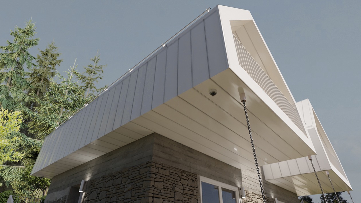 wisla-rental-house-zinc-cladding-cantelivered-architecture-trends-2020-PGPstudio Barn conversion detail from the entry point