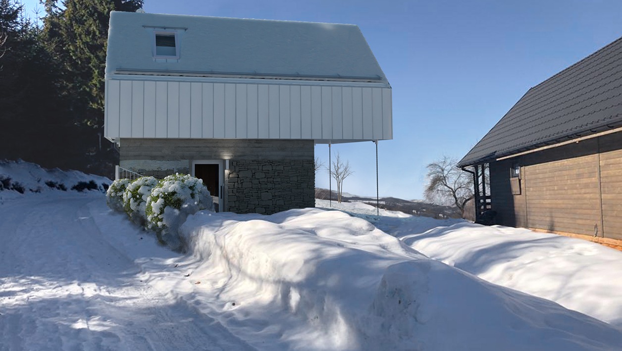 wisla-winter-rental-house-zinc-cladding-entrance-architecture-trends-2020-PGPstudio Barn conversion from the side street level