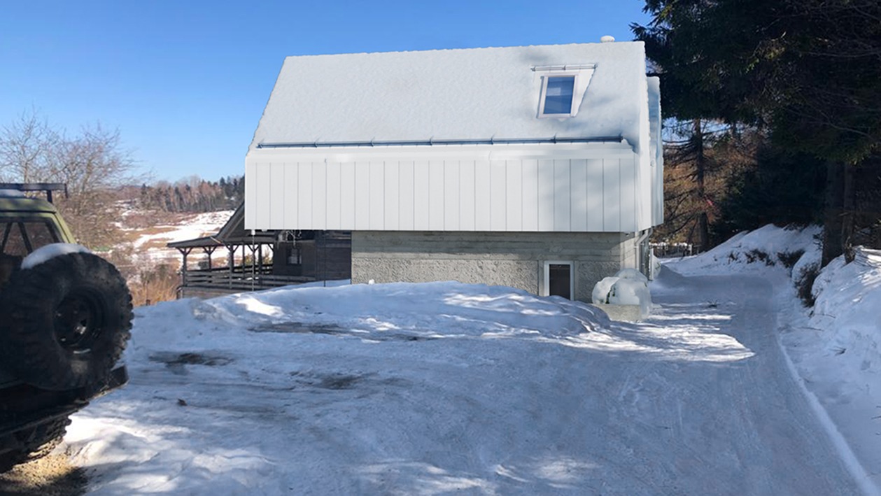 wisla-winter-rental-house-zinc-cladding-street-architecture-trends-2020-PGPstudio Barn conversion from the street level