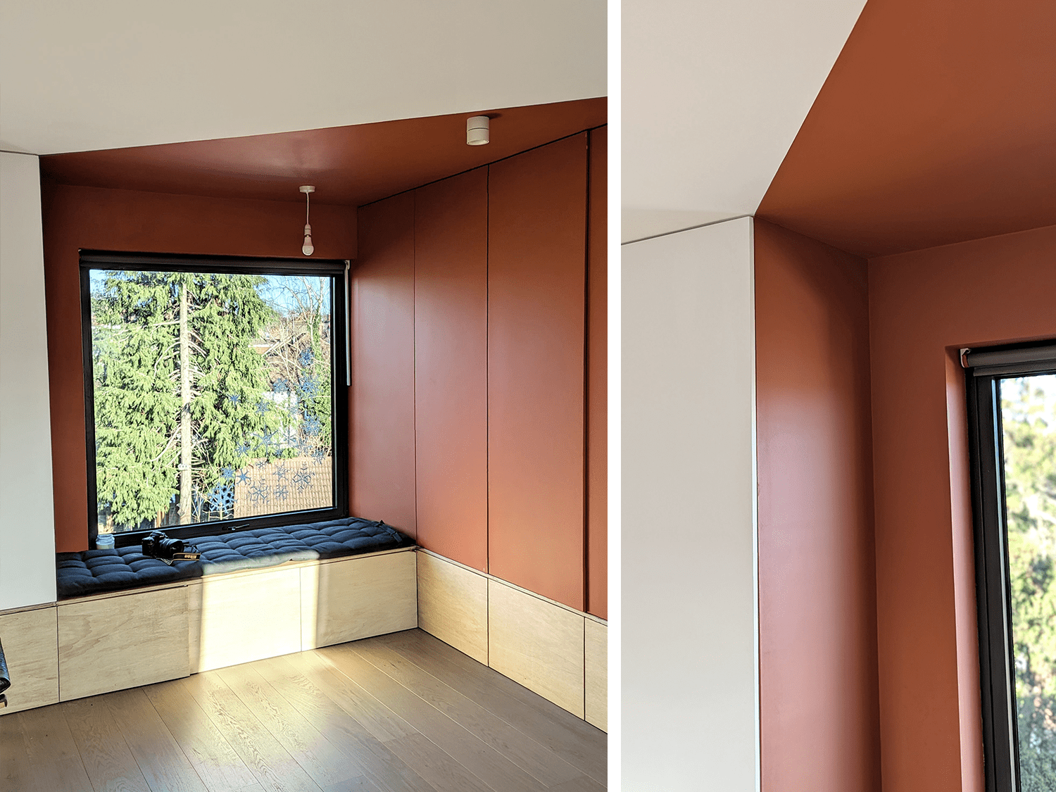SR_loft_conversion_interiors_orange_bedroom_wardrobes_design_trends_2025_PGPstudio bespoke seating